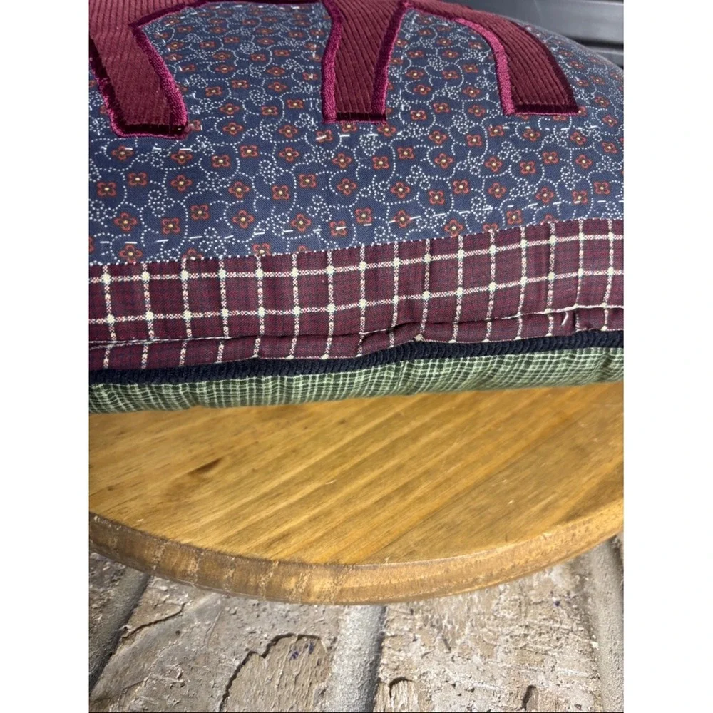 JC Penny Home Collection Vintage Pillow Green Plaid Patchwork & Moose Cabin GUC‎